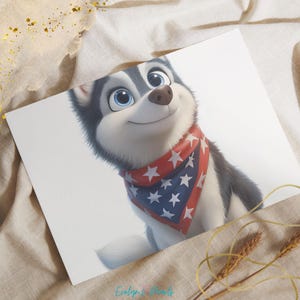 Alt Text 7:
Fourth collage of 12 cartoon dogs in July 4th outfits including scarves, hats, and fireworks in the background. Mix of small and large breeds in festive red, white, and blue.