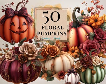 Pumpkin Clipart Floral Pumpkin PNG Fall PNG Autumn Clipart Thanksgiving Decor PNG Cosy Autumn Clipart | Commercial Use Clipart Transparent