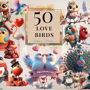 Pájaros del amor Clipart Pájaro PNG Día de San Valentín Clipart Paloma PNG Pájaros del bosque Clipart Tarjeta de amor y manualidades / Uso comercial Clipart Transparente