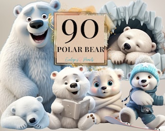 Polar Bear Clipart Cute Bear PNG Winter Clipart Cute Animal PNG Children Clipart Arctic Animal PNG Bear | Commercial Use Clipart Transparent