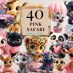 Safari Clipart Rosa Safari Animal PNG Safari Amigos Clipart Selva Animal Safari PNG Decoração de Aniversário | Uso Comercial Clipart Transparente