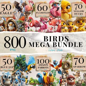 Bird Mega Bundle Clipart 800 PNG Bird Breed, Floral Bird Sparrow, Parrot, Duck, Eagle, Flamingo Clipart | Commercial Use Clipart Transparent
