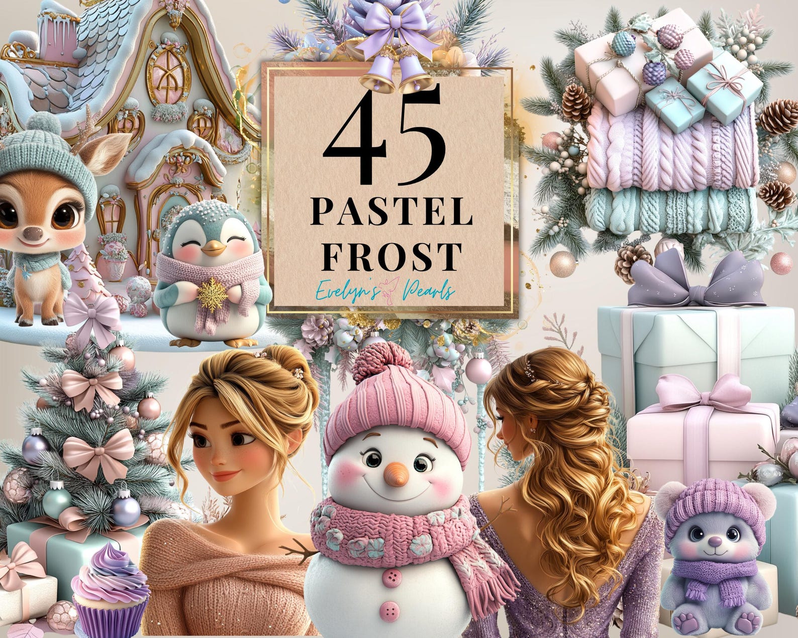 Pastel Winter Clipart Festive Decor PNG Cozy Winter Clipart Winter