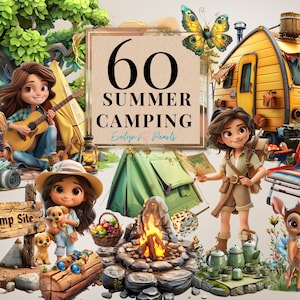 Camping Clipart Summer Camping PNG Cute Explorer Clipart Safari Clipart Girl PNG Adventure Clipart Tree | Commercial Use Clipart Transparent