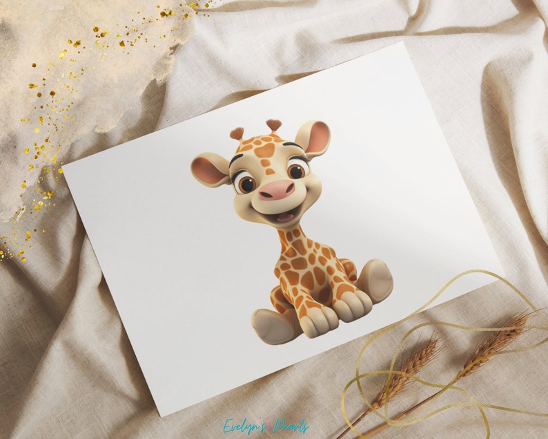 Giraff Clipart Söt giraffunge Clipart PNG Safari djur Clipart Djungel PNG Barnrumskonst PNG Giraff | Kommersiell användning Clipart Transparent bild 7
