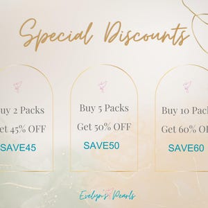 Image 8: "A graphic showcasing special discount offers, such as buy 2 packs for 45% off, buy 5 packs for 50% off, and buy 10 packs for 60% off, with a pastel-themed background."