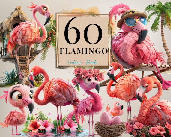 Flamingo Clipart Cute Flamingo PNG Bird Clipart Cute Animal PNG Cartoon Clipart Kids PNG Safari Clipart | Commercial Use Clipart Transparent