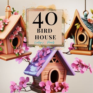 Casa de pájaros Clipart Floral Bird House Clipart Jardín PNG Primavera Clipart Decoración de temporada PNG Casa de pájaros / Uso comercial Clipart Transparente