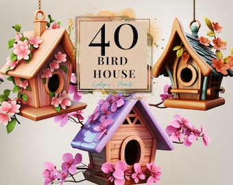 Bird House Clipart Floral Bird House Clipart Garden PNG Spring Clipart Seasonal Decor PNG Bird House | Commercial Use Clipart Transparent