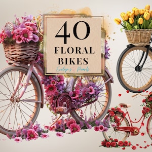 Clipart vélo floral vélo PNG Clipart véhicule cycle floral PNG fleur rose Clipart carte PNG Clipart enfants | Clipart à usage commercial transparent