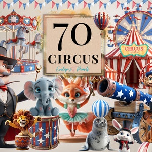 Circo Clipart Tenda de Circo PNG Festa de Circo Clipart Animais Performáticos PNG Arte de Berçário Clipart Adesivo I Uso Comercial Clipart Transparente