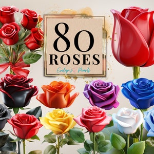 Blumen Clipart Rosen PNG Frühling Clipart Blumen Clipart Bunte Rosen PNG Saisonales Dekor Clipart | Kommerzielle Nutzung Clipart Transparent