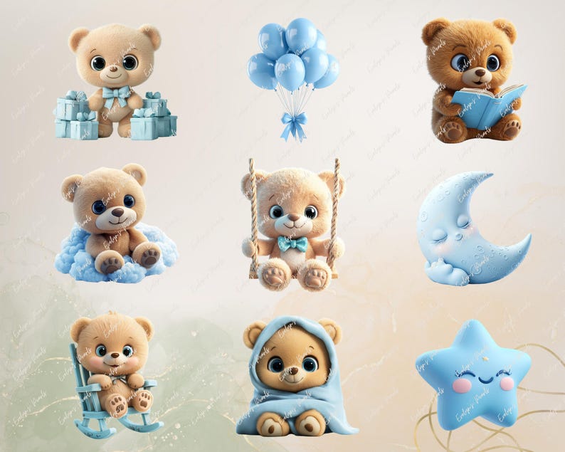 Blue Teddy Bear Clipart Blue Baby Shower PNG Its a Boy Clipart Boy ...