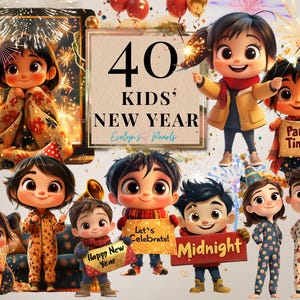 Clipart Nouvel An pour enfants PNG Fête PNG Bonne année 2025 Clipart célébration hiver festif PNG | Clipart à usage commercial transparent