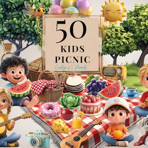 Piknik dla dzieci Clipart Lato PNG Jedzenie Clipart Kosz piknikowy PNG Plaża Clipart Wiosna PNG Aktywność dla dzieci I Komercyjne użycie Clipart Przezroczysty
