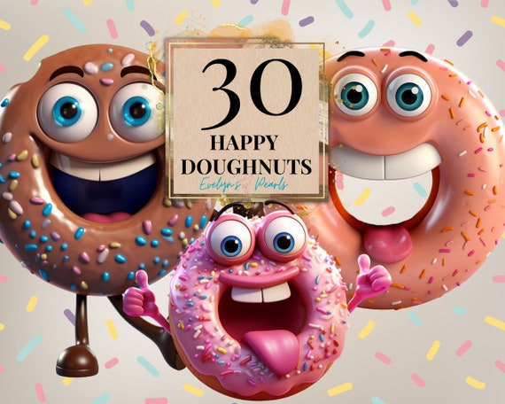 Doughnut Clipart Happy Doughnut Clipart Cute Doughnut PNG Food Clipart Sweet PNG Dessert Clipart Kids | Commercial Use Clipart Transparent