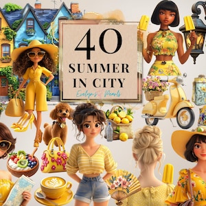 Zomer in de stad clipart zomer meisje png reizen clipart vakantie PNG scrapbook digitale stickers png lente | commercieel gebruik clipart transparant