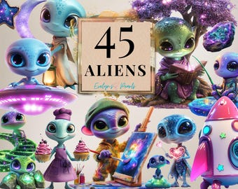 Alien Clipart Cute Alien PNG Sky Clipart Rocket PNG Space Clipart Nursery Wall Art PNG Children Clipart | Commercial Use Clipart Transparent