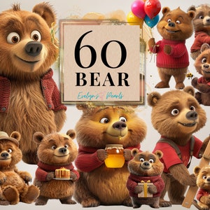 Bär Clipart Niedlicher Bär PNG Niedliches Tier Clipart Geburtstag Bär PNG Party Dekoration Clipart Karte Wald | Kommerzielle Nutzung Clipart Transparent