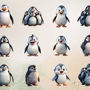 Puede incluir: Una colecci&oacute;n de 10 ping&uuml;inos de dibujos animados en varias poses. Los ping&uuml;inos son todos blancos con marcas negras y tienen picos y ojos negros. Algunos de los ping&uuml;inos est&aacute;n sonriendo, mientras que otros tienen una expresi&oacute;n m&aacute;s seria.