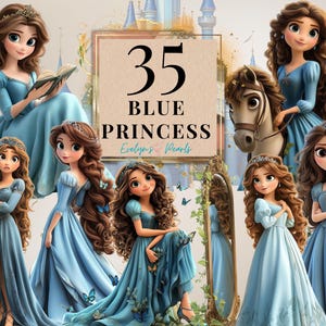 Prinzessin Clipart Blaue Prinzessin PNG PNG Märchen Clipart Kinder Party Clipart Magisches PNG PNG Fantasie Clipart | Kommerzielle Nutzung Clipart