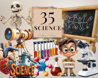 Clipart scolastiche Scienza PNG Pacchetto di clipart per il ritorno a scuola Grafica per bambini Decorazioni per l'aula PNG Libri I Clipart per uso commerciale Trasparente