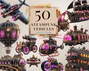 Steampunk Clipart Steampunk Transportation Steampunk Train, Plane, Old Journal Clipart Scrapbook | Commercial Use Clipart Transparent PNG