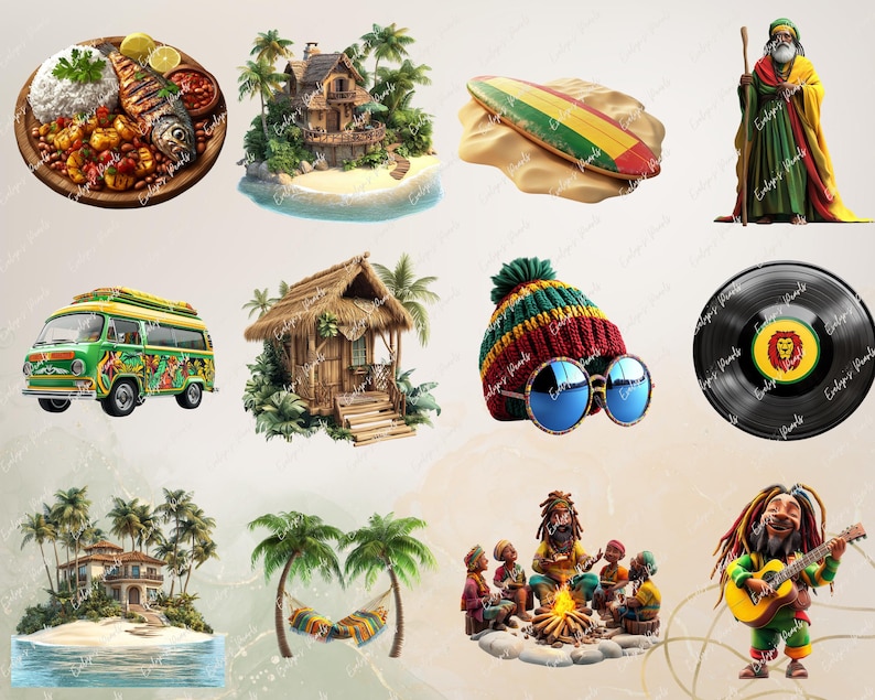 Jamaica Clipart Reggae Rasta Jamaica PNG Famous Landmarks Clipart Holiday Summer Travel PNG Jamaican Food Clipart | Commercial Use Clipart image 7