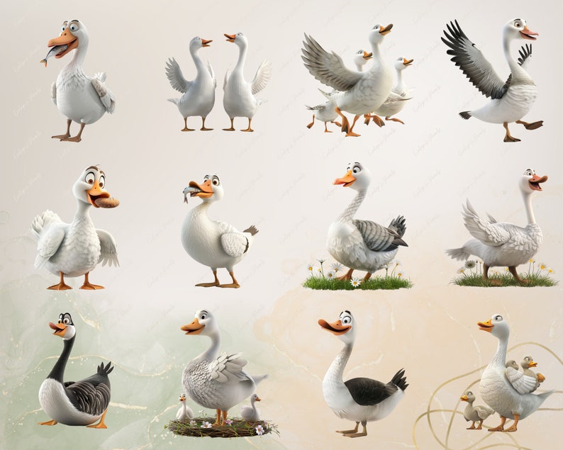 Goose Clipart Cute Goose PNG Bird Clipart Amazon Birds PNG Woodland Animal Clipart Nursery Wall Art PNG |Commercial Use Clipart Transparent image 4