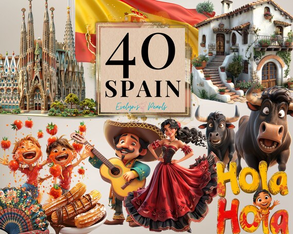 Spain Clipart Spanish Landmark PNG Spain Vacation Travel Clipart Adventure PNG Barcelona Clipart Spain Flag PNG | Commercial Use Clipart