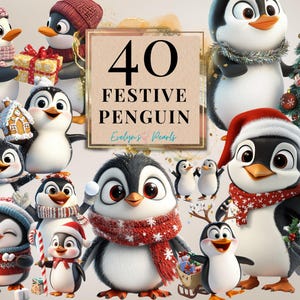 Pinguin Clipart festlicher Pinguin PNG Tiere der Arktis Clipart Festlicher Winter PNG Schrullig Urlaub Pinguine | Kommerzielle Nutzung Clipart Transparent