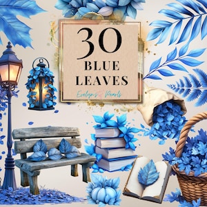 Blätter Clipart Blau Tropische Blätter PNG Winter Clipart Safari Blätter Clipart PNG Blaue Blätter Elemente | Kommerzielle Nutzung Clipart Transparent