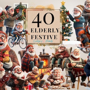 Alter Mann Clipart Ältere Festliche Clipart Lustiger alter Opa PNG ältere Menschen Clipart Winter PNG Niedlicher Opa Clipart | Kommerzielle Nutzung Clipart