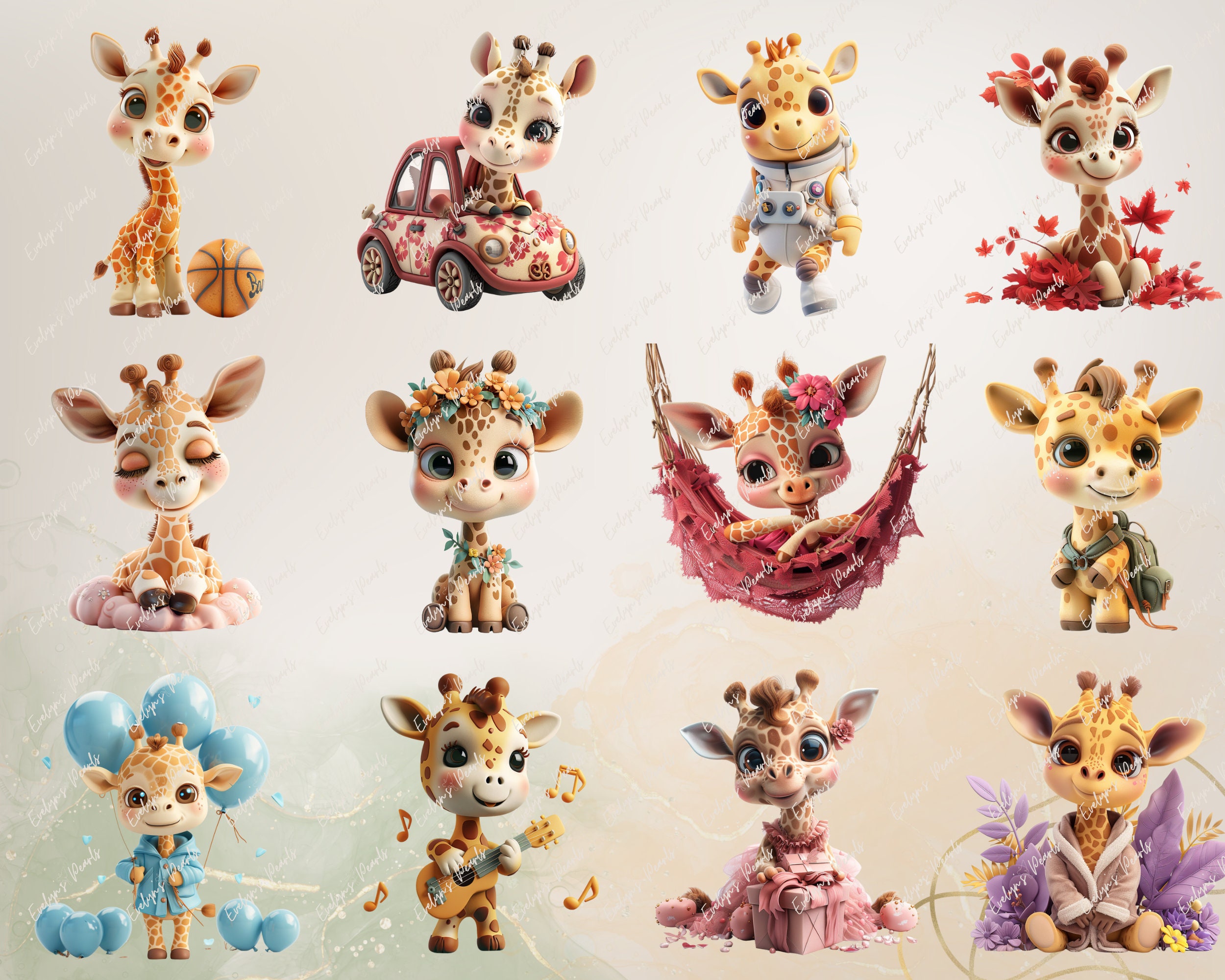 Giraffe Clipart Cute Baby Giraffe PNG Nursery Decor Clipart Safari ...