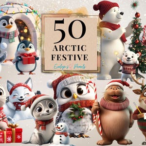 Winter Animals Clipart Arctic festive Clipart Arctic Animals PNG Polar bear Clipart Penguin PNG Owl | Commercial Use Clipart Transparent