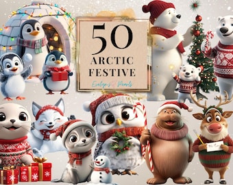Winter Animals Clipart Arctic festive Clipart Arctic Animals PNG Polar bear Clipart Penguin PNG Owl | Commercial Use Clipart Transparent