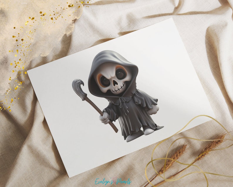 This page shows an example of the real life usage of the product. A white card with the clipart printed on it can be seen placed on a flat beige cloth.