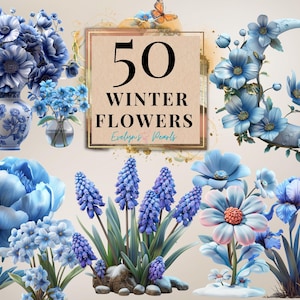 Flores Clipart Flores de Inverno PNG peônia azul Flores Clipart Uva Jacinto Flores Clipart Sazonal | Uso Comercial Clipart Transparente