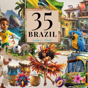 Brasilien Clipart Brasilien Wahrzeichen PNG Brasilien Urlaub Reise Clipart Abenteuer PNG Tropischer Strand Clipart Brasilien Flagge | Kommerzielle Nutzung Clipart