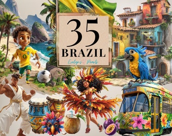 Brazil Clipart Brazil Landmark PNG Brazil Vacation Travel Clipart Adventure PNG Tropical Beach Clipart Brazil Flag | Commercial Use Clipart
