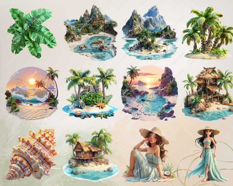 Tropisk ö PNG Natur Clipart tropisk strand PNG Sommar Clipart Resor PNG Vattenfall Clipart Hav | Kommersiellt bruk Clipart Transparent bild 6
