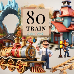 Tren Clipart Vehículo PNG Transporte Clipart Estación de tren Clipart Máquina de vapor PNG Tren Clipart Arte infantil PNG / Uso comercial Clipart