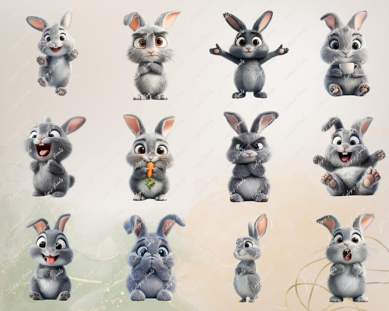 Quirky Grey Bunny Clipart Funny Grey Rabbit PNG Spring Bunny Clipart ...