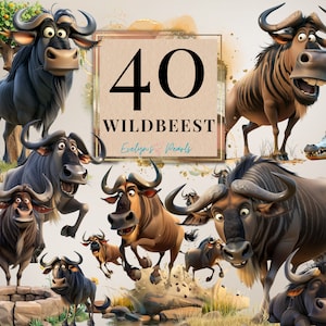 Gnu Clipart Engraçado Gnu PNG Safari Animal Clipart Safari Decor PNG Crianças Clipart Berçário | Uso comercial clipart transparente