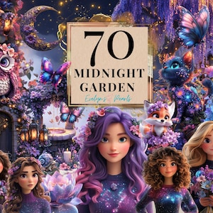 Clipart jardin de minuit magique floral jardin de nuit PNG Galaxy Clipart printemps fille Clipart mystique PNG | Clipart à usage commercial transparent