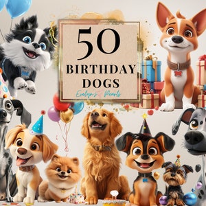 Anniversaire Clipart Anniversaire chien Clipart Anniversaire chien PNG Décoration de fête enfants carte Clipart PNG Race de chien | Clipart à usage commercial transparent