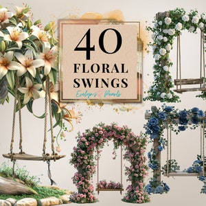 Balançoire florale Clipart printemps fleur PNG jardin Clipart Floral balançoire PNG Lavande Clipart décoration festive | Clipart à usage commercial transparent