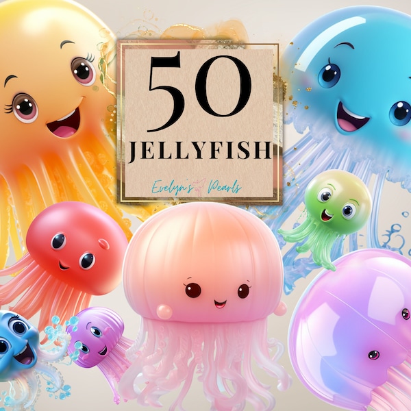 Jellyfish Clipart Sea Life PNG Sea Creature Clipart Under The Sea Clipart Cute Jellyfish PNG Sea Animal | Commercial Use Clipart Transparent