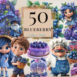 Blaubeere Clipart Süß Blaubeer PNG Obst Clipart Märchen PNG Süßes Essen Clipart Fantasie PNG Kinder | Kommerzielle Nutzung Clipart Transparent