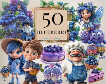 Blueberry Clipart Cute Blueberry PNG Fruits Clipart Fairy Tale PNG Sweet Food Clipart Fantasy PNG Kids | Commercial Use Clipart Transparent